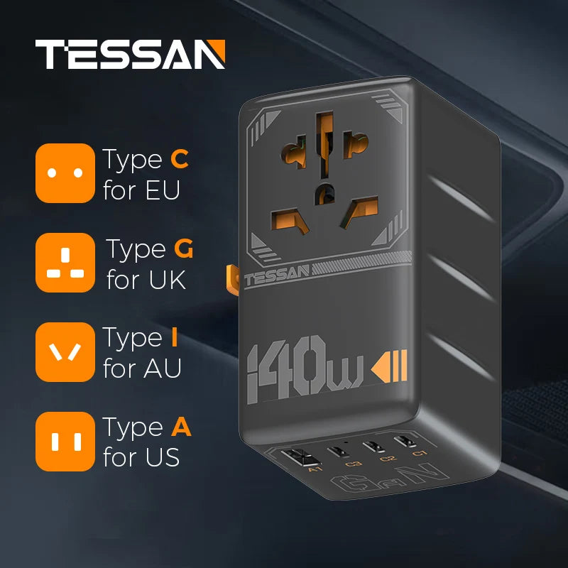 Reiseadapter mit USB Typ C Stecker EU/UK/US/AUS