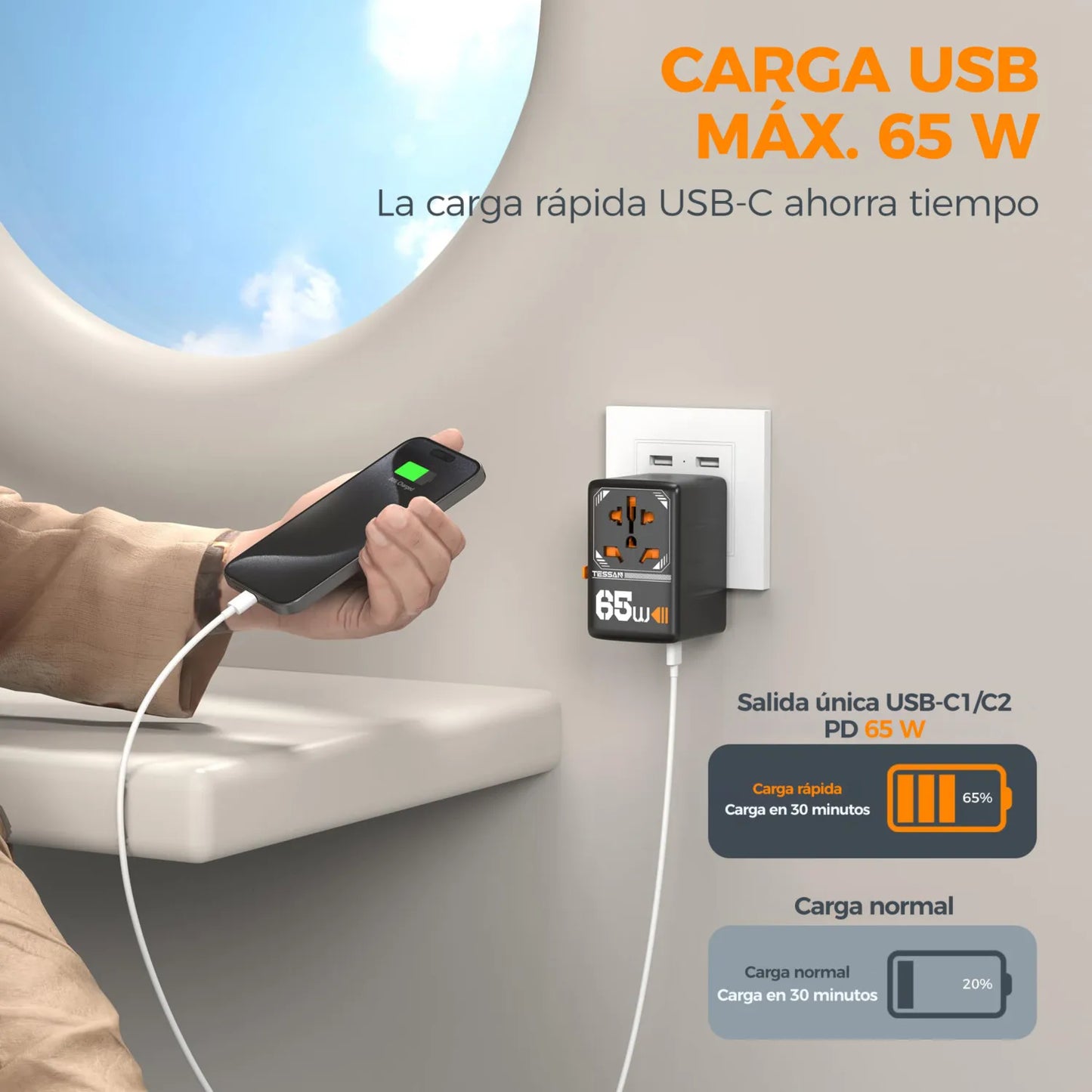Reiseadapter mit USB Typ C Stecker EU/UK/US/AUS
