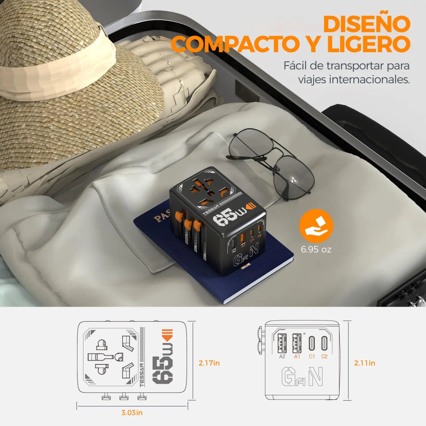 Reiseadapter mit USB Typ C Stecker EU/UK/US/AUS