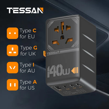 Reiseadapter mit USB Typ C Stecker EU/UK/US/AUS