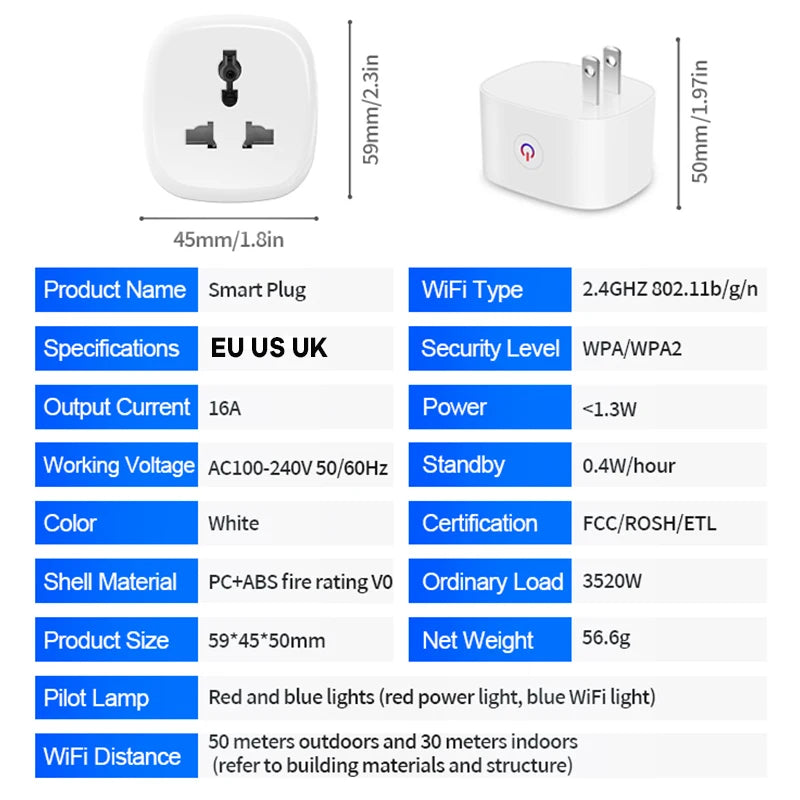 Smart Plug 16A EU US UK Plug Energy Monitor