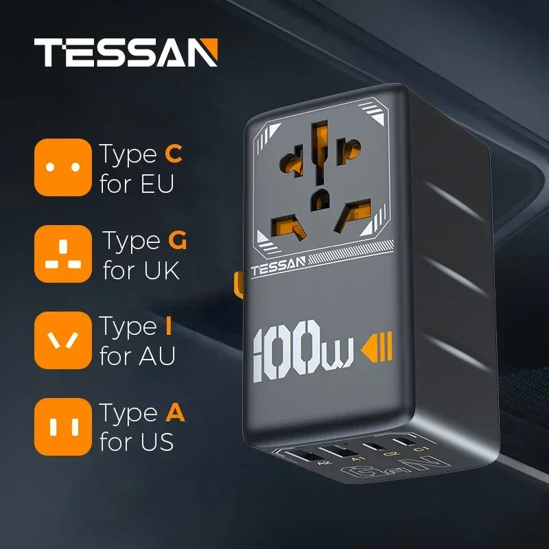 Reiseadapter mit USB Typ C Stecker EU/UK/US/AUS