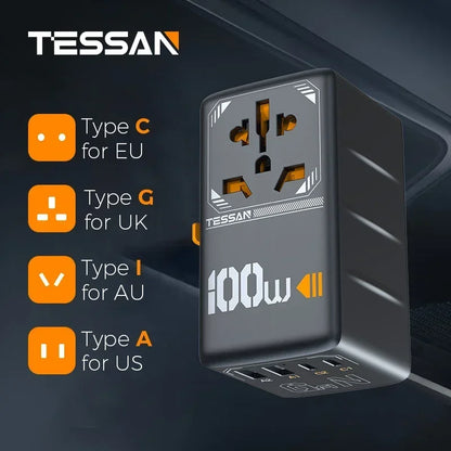 Reiseadapter mit USB Typ C Stecker EU/UK/US/AUS