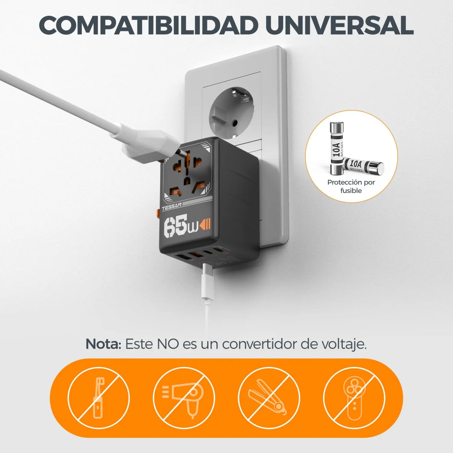 Reiseadapter mit USB Typ C Stecker EU/UK/US/AUS