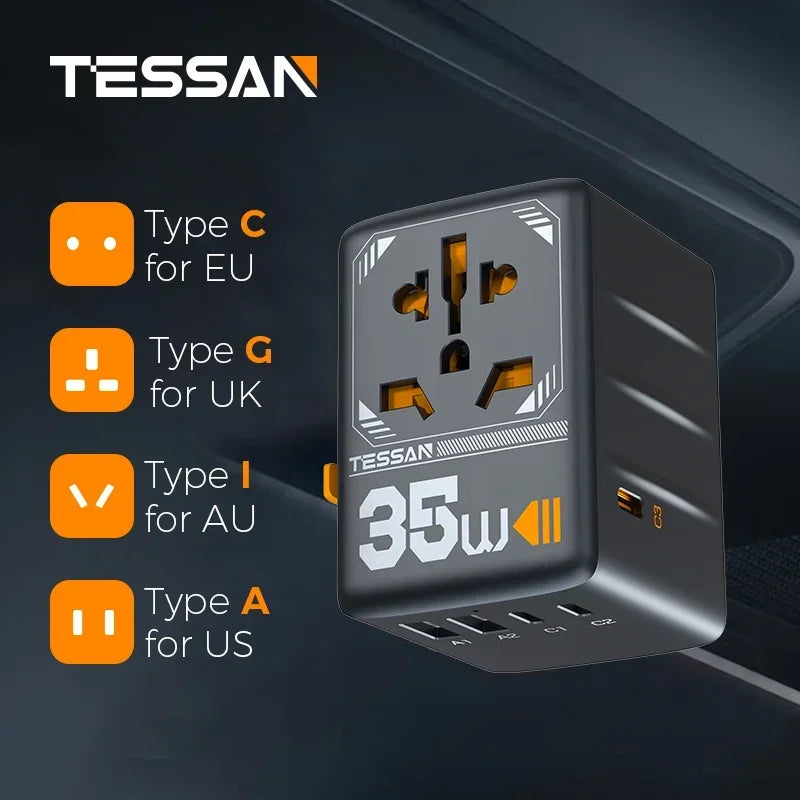 Reiseadapter mit USB Typ C Stecker EU/UK/US/AUS