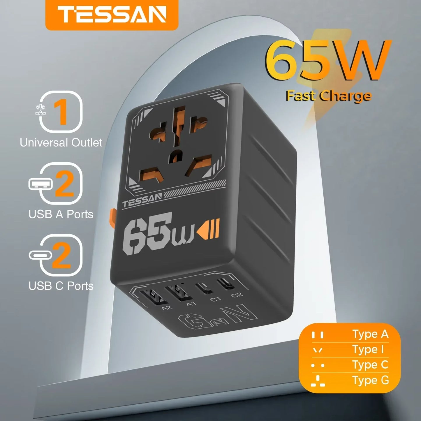 Reiseadapter mit USB Typ C Stecker EU/UK/US/AUS